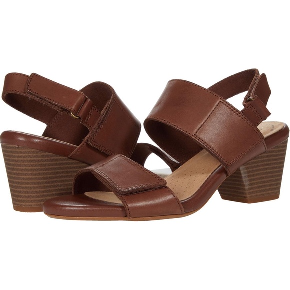 Clarks Women's Lorene Bright Brown Leather Block Heel Ankle strap Sandals 7.5 - Picture 2 of 12